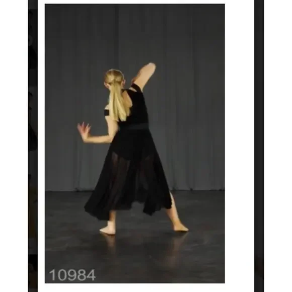 WEISSMAN Dance Costume black velvet maxi applique dress WASTE OF TIME 10984 SA - Picture 2 of 15